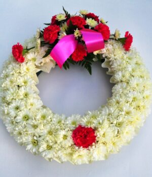 Chrysanthemum wreath with floral tie