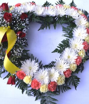 Multi Colored Heart Wreath with Tie