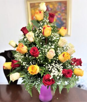 24 Assorted Rose Arrangement with Vase