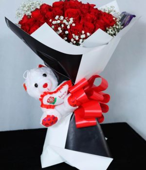 50 Farm Fresh Assorted Roses with chocolate & Teddy Bear